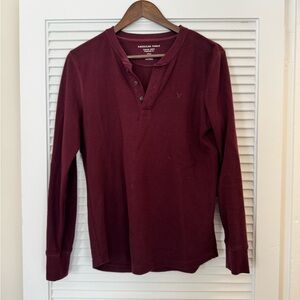 American Eagle Outfitters Maroon Long Sleeve Henley Shirt